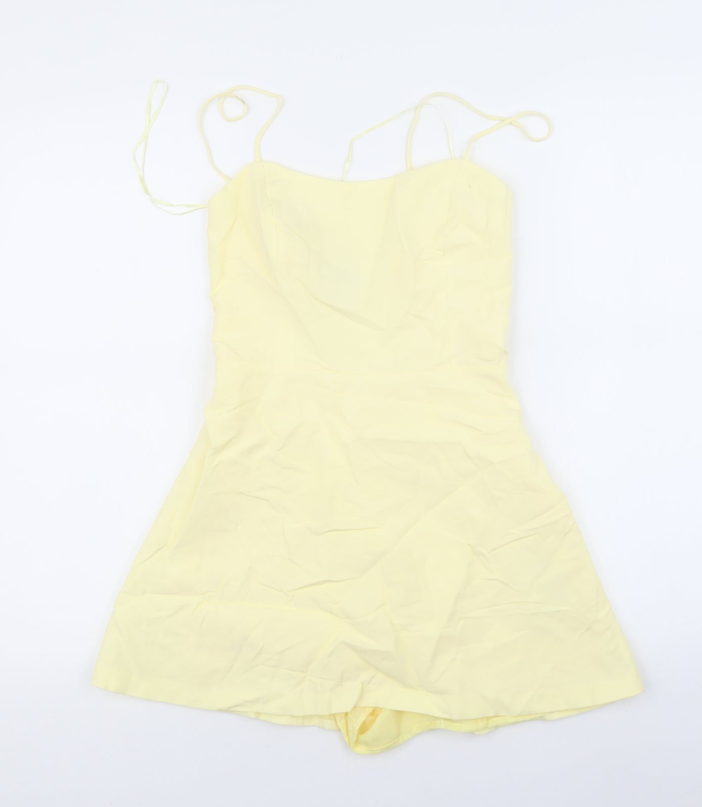 Zara Womens Yellow 100% Polyester Playsuit One-Piece Size XS L4 in Zip - Ruched back