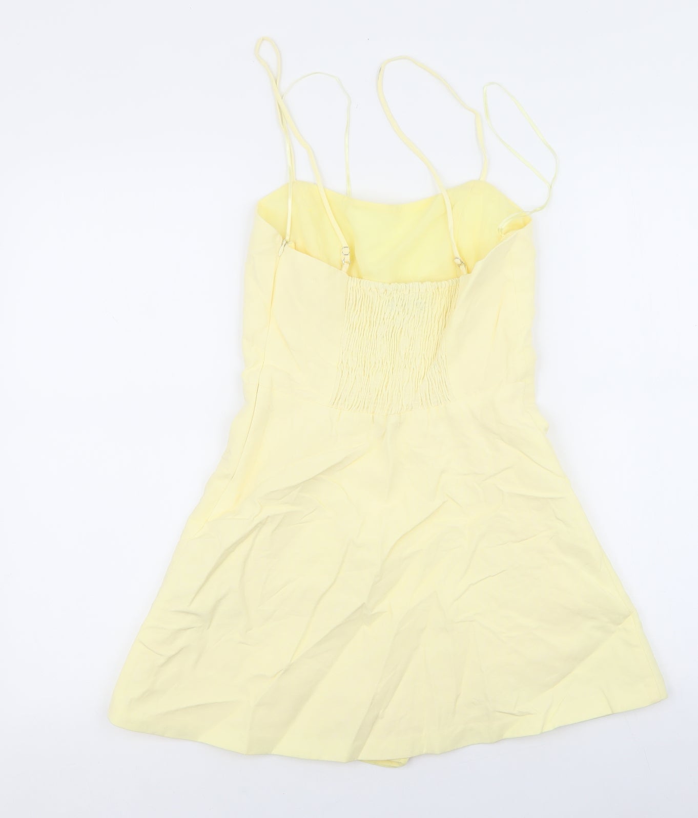 Zara Womens Yellow 100% Polyester Playsuit One-Piece Size XS L4 in Zip - Ruched back