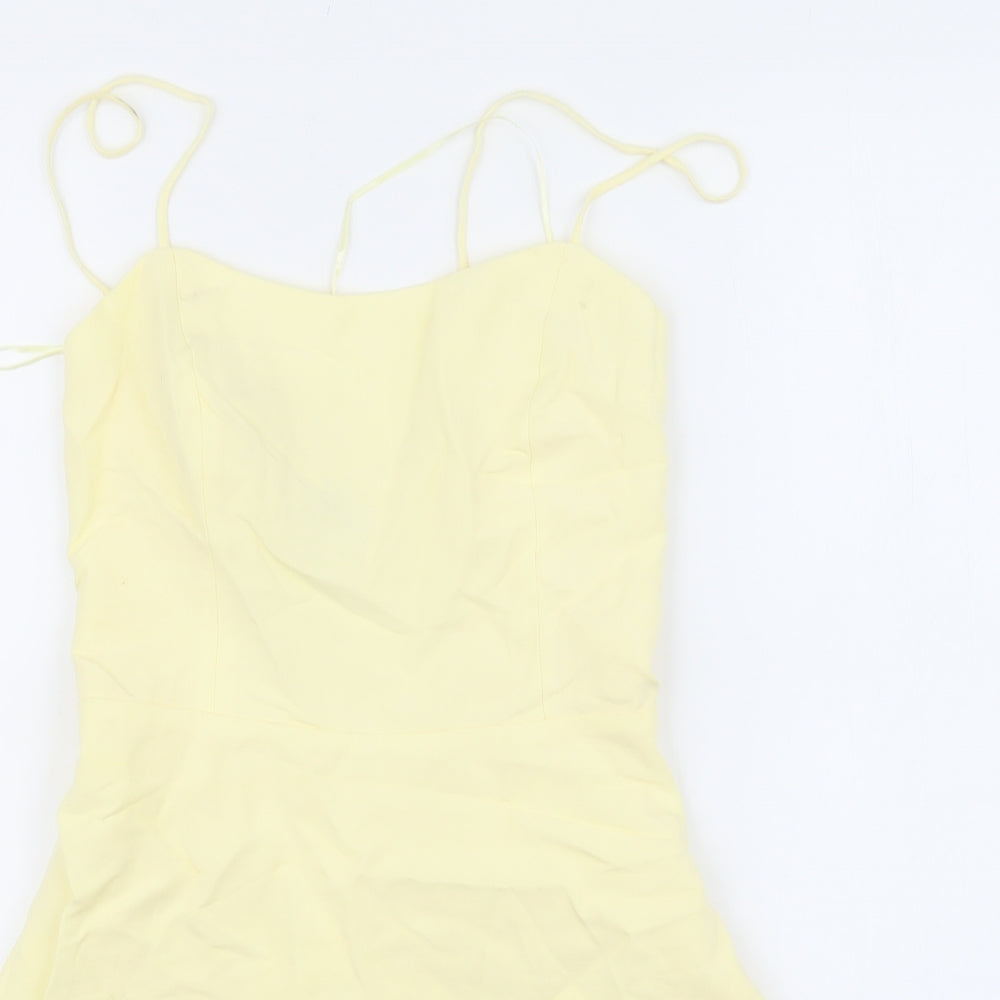 Zara Womens Yellow 100% Polyester Playsuit One-Piece Size XS L4 in Zip - Ruched back