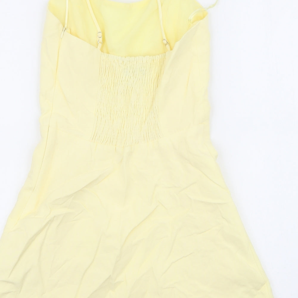 Zara Womens Yellow 100% Polyester Playsuit One-Piece Size XS L4 in Zip - Ruched back