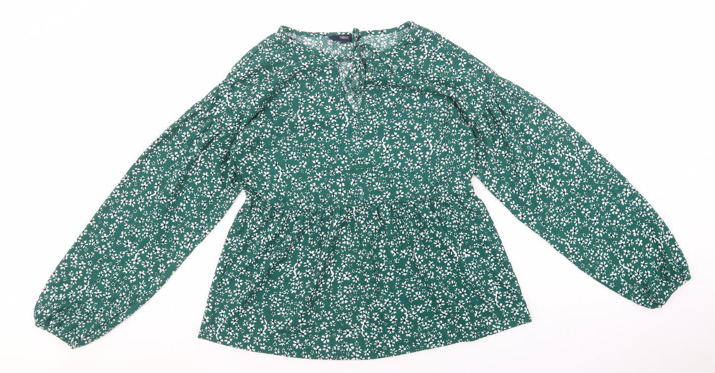 NEXT Womens Green Floral Polyester Basic Blouse Size 8 V-Neck - Balloon Sleeves
