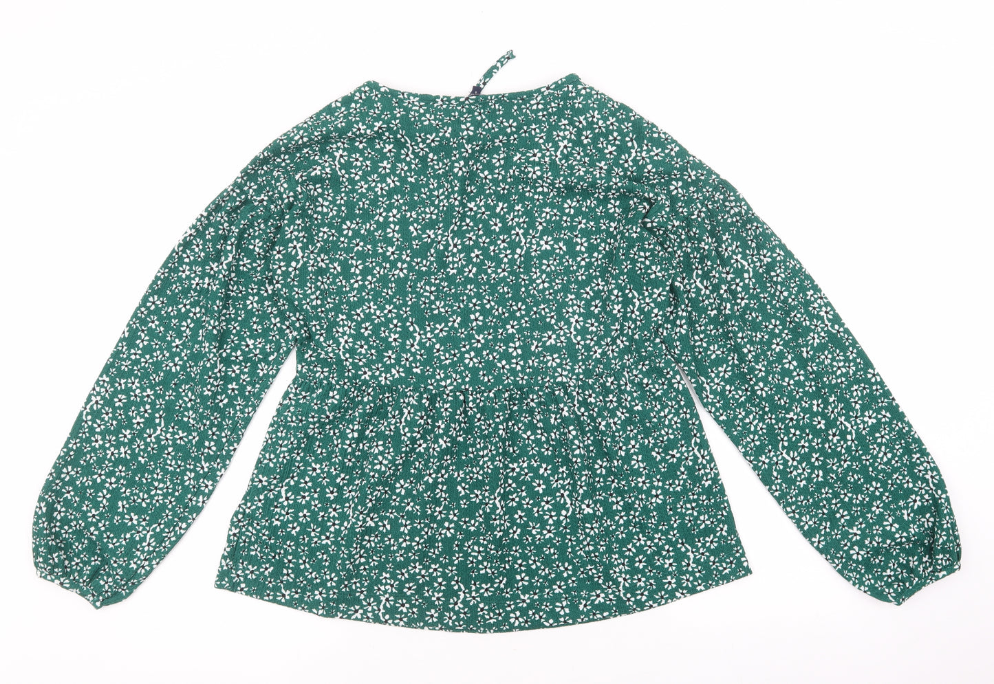 NEXT Womens Green Floral Polyester Basic Blouse Size 8 V-Neck - Balloon Sleeves
