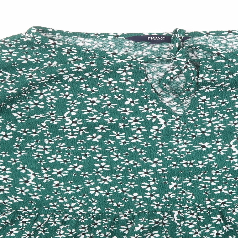 NEXT Womens Green Floral Polyester Basic Blouse Size 8 V-Neck - Balloon Sleeves