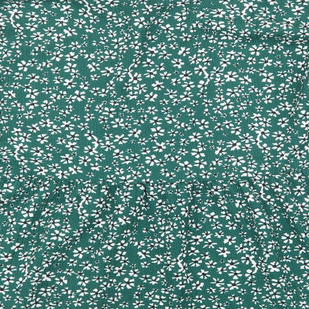 NEXT Womens Green Floral Polyester Basic Blouse Size 8 V-Neck - Balloon Sleeves