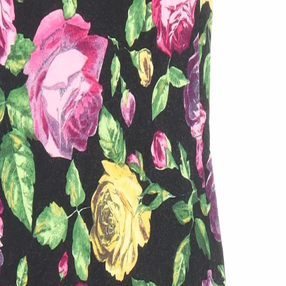 New Look Womens Black Floral Elastane Bodycon Size 8 Off the Shoulder Pullover - Stretch waistband