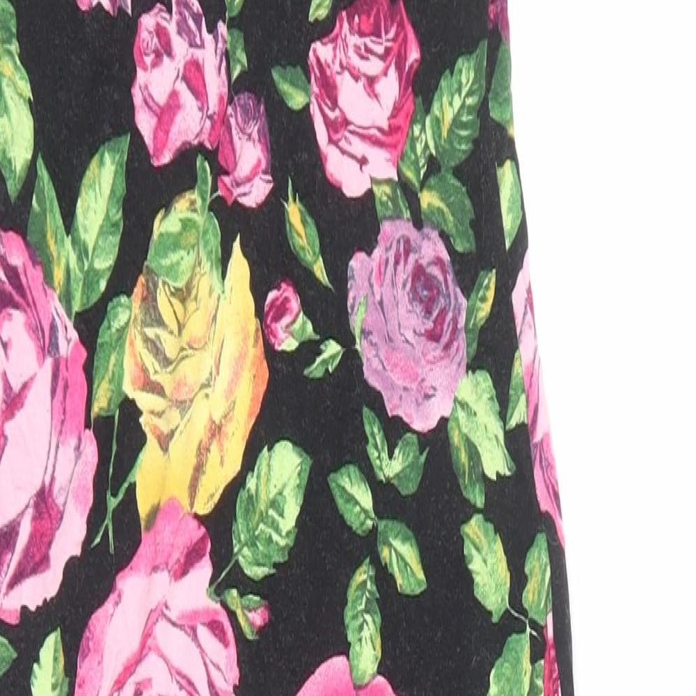 New Look Womens Black Floral Elastane Bodycon Size 8 Off the Shoulder Pullover - Stretch waistband