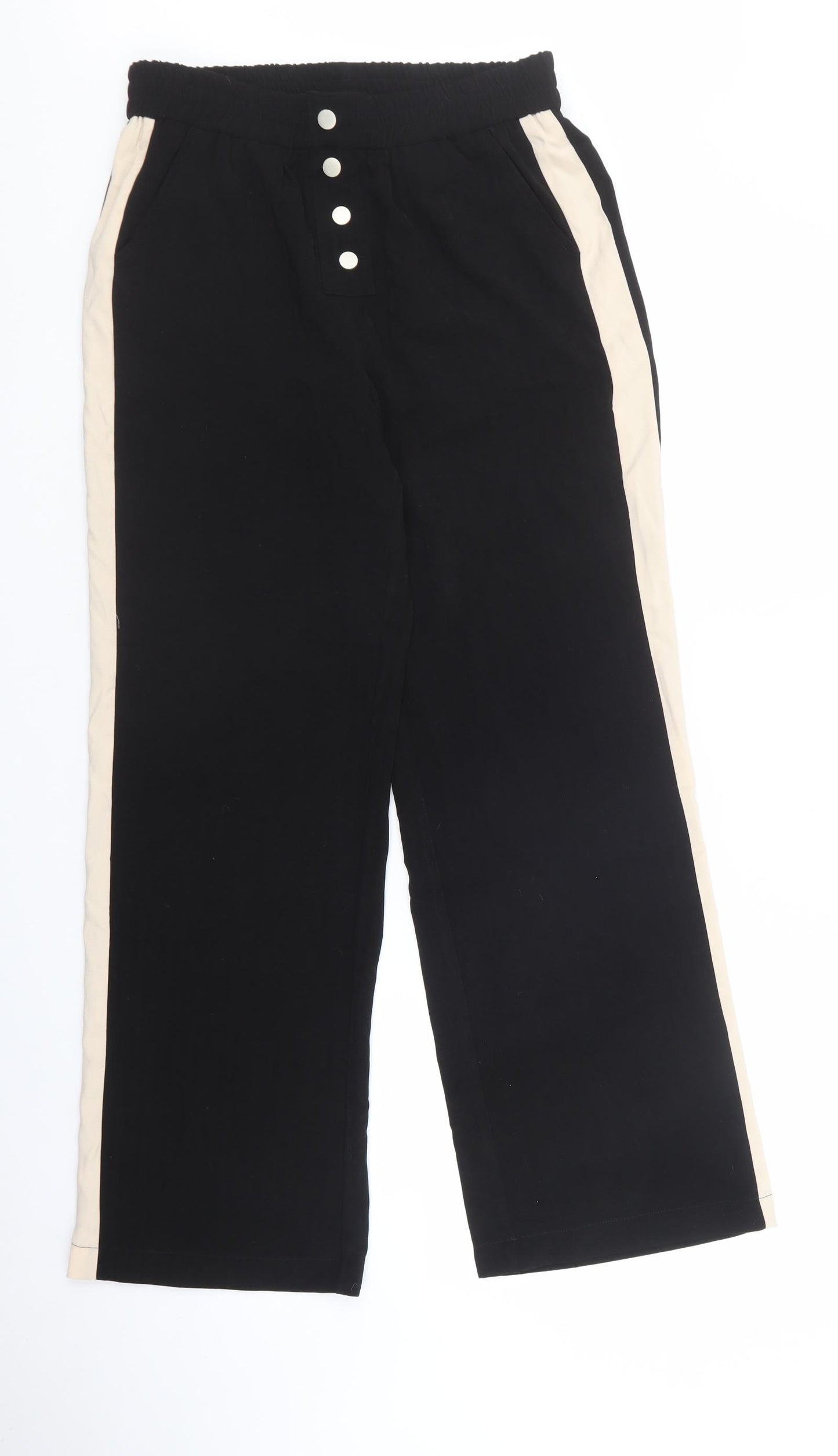 Sophyline Womens Black Striped Polyester Trousers Size M L28 in Regular