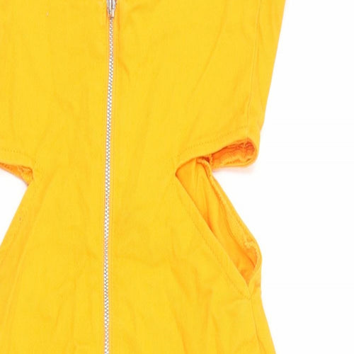 Denim & Co. Womens Orange Cotton Pinafore/Dungaree Dress Size 4 Square Neck Zip - Cut out detail.