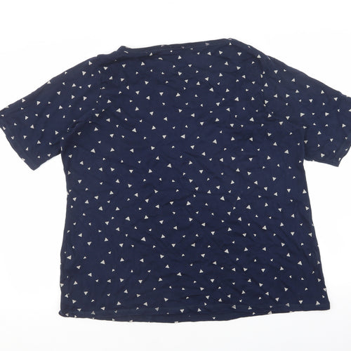 Marks and Spencer Womens Blue Geometric 100% Cotton Basic T-Shirt Size 24 Round Neck - Gold detail