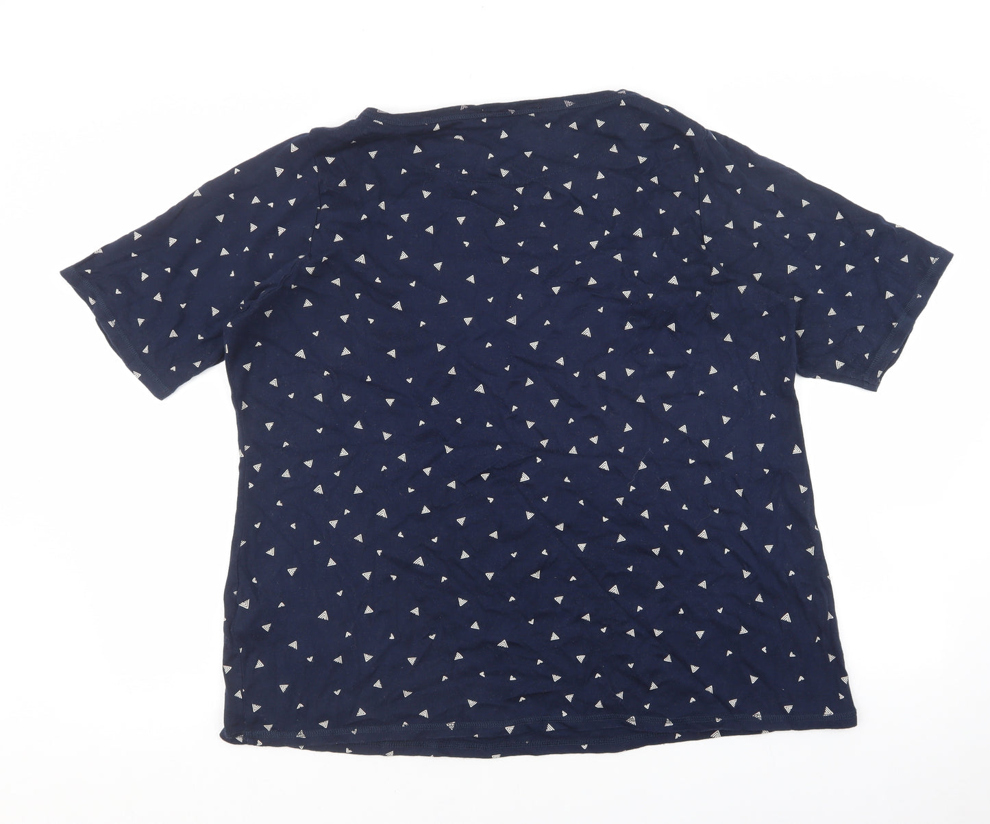 Marks and Spencer Womens Blue Geometric 100% Cotton Basic T-Shirt Size 24 Round Neck - Gold detail