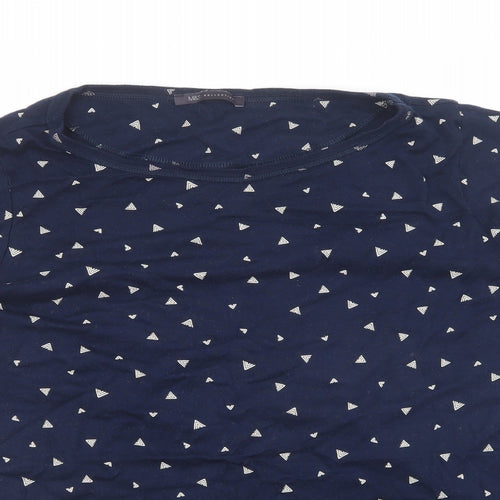Marks and Spencer Womens Blue Geometric 100% Cotton Basic T-Shirt Size 24 Round Neck - Gold detail