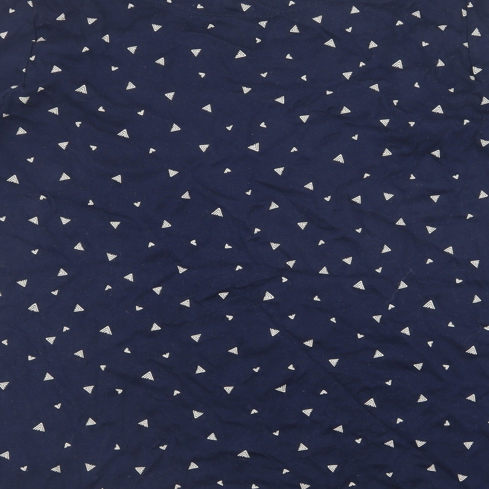 Marks and Spencer Womens Blue Geometric 100% Cotton Basic T-Shirt Size 24 Round Neck - Gold detail