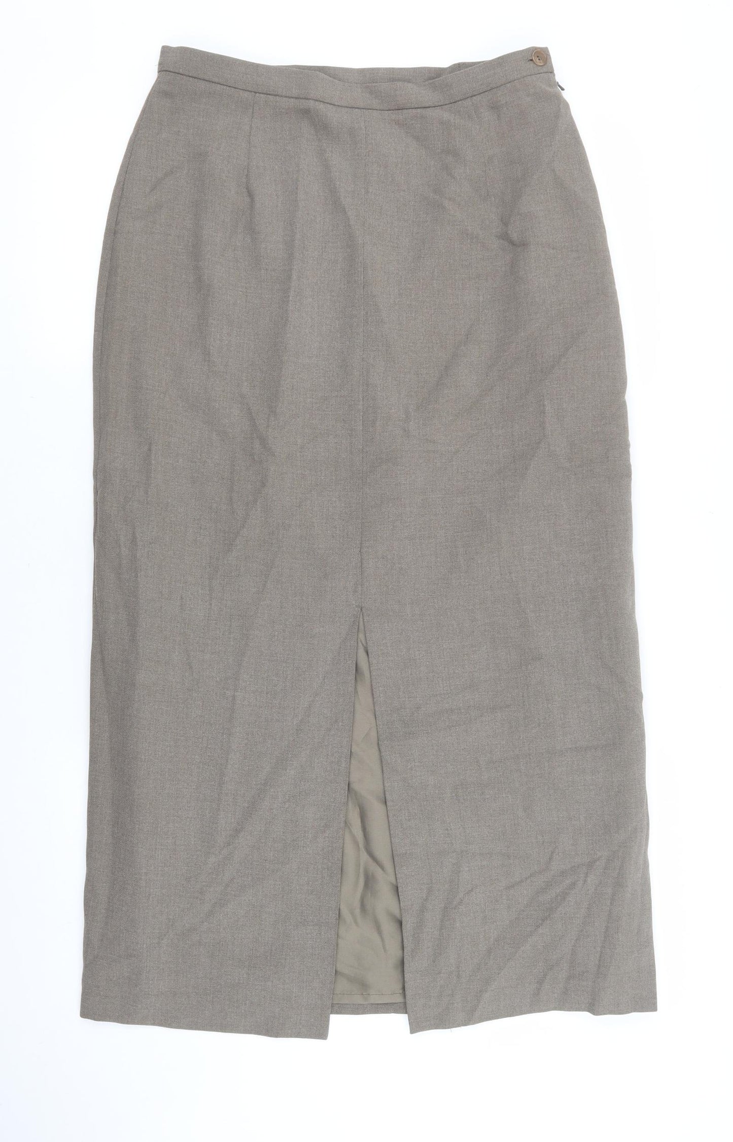 BHS Womens Grey Polyester Straight & Pencil Skirt Size 14 Zip - Front slit