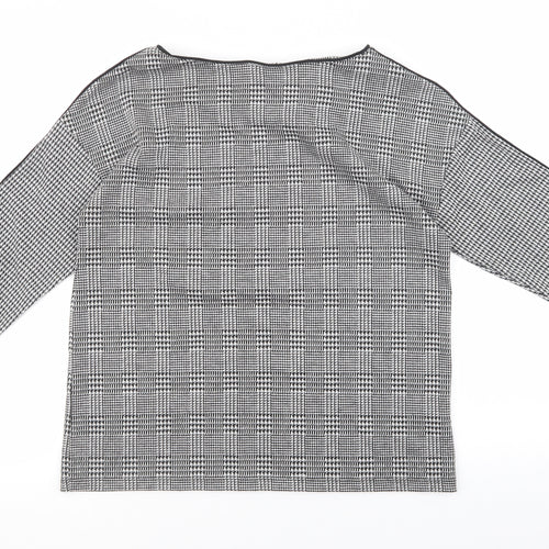 Marks and Spencer Womens Black Geometric Polyester Basic T-Shirt Size 12 Boat Neck - black and white