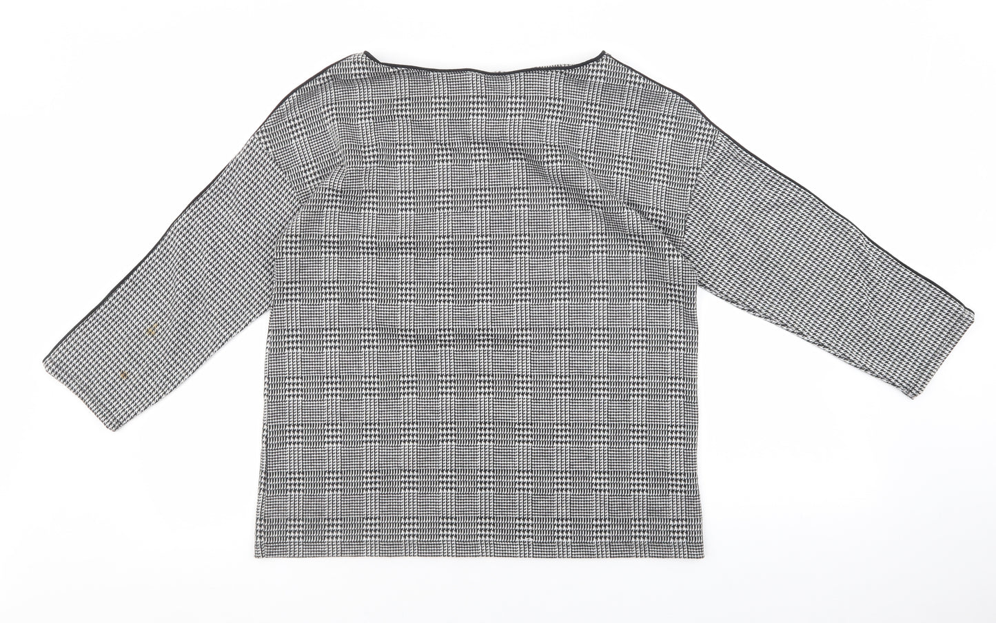 Marks and Spencer Womens Black Geometric Polyester Basic T-Shirt Size 12 Boat Neck - black and white