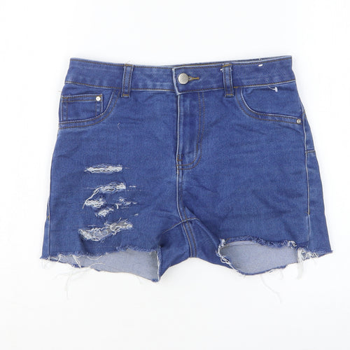 Denim & Co. Womens Blue Cotton Hot Pants Shorts Size 8 L3 in Regular Zip - Distressed Look