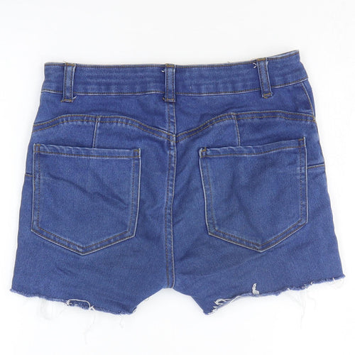 Denim & Co. Womens Blue Cotton Hot Pants Shorts Size 8 L3 in Regular Zip - Distressed Look