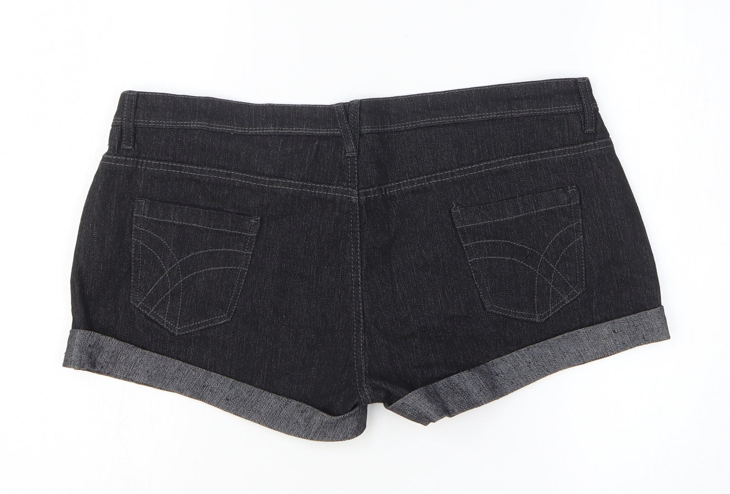 Denim & Co. Womens Black Cotton Hot Pants Shorts Size 16 L3 in Regular Zip