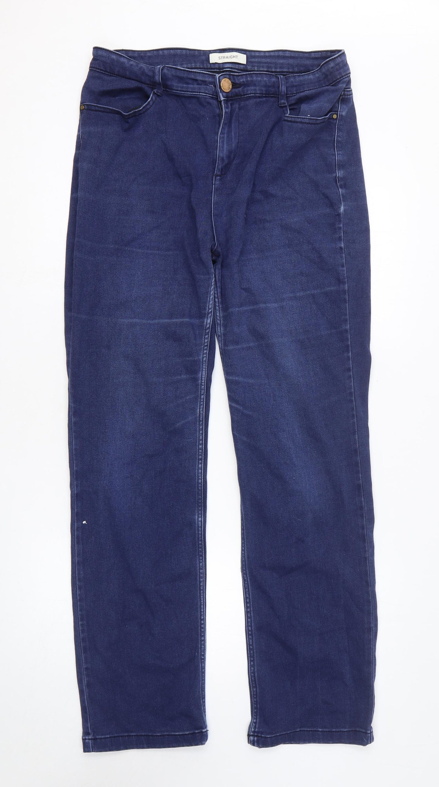 Marks and Spencer Womens Blue Cotton Straight Jeans Size 14 L30 in Regular Zip