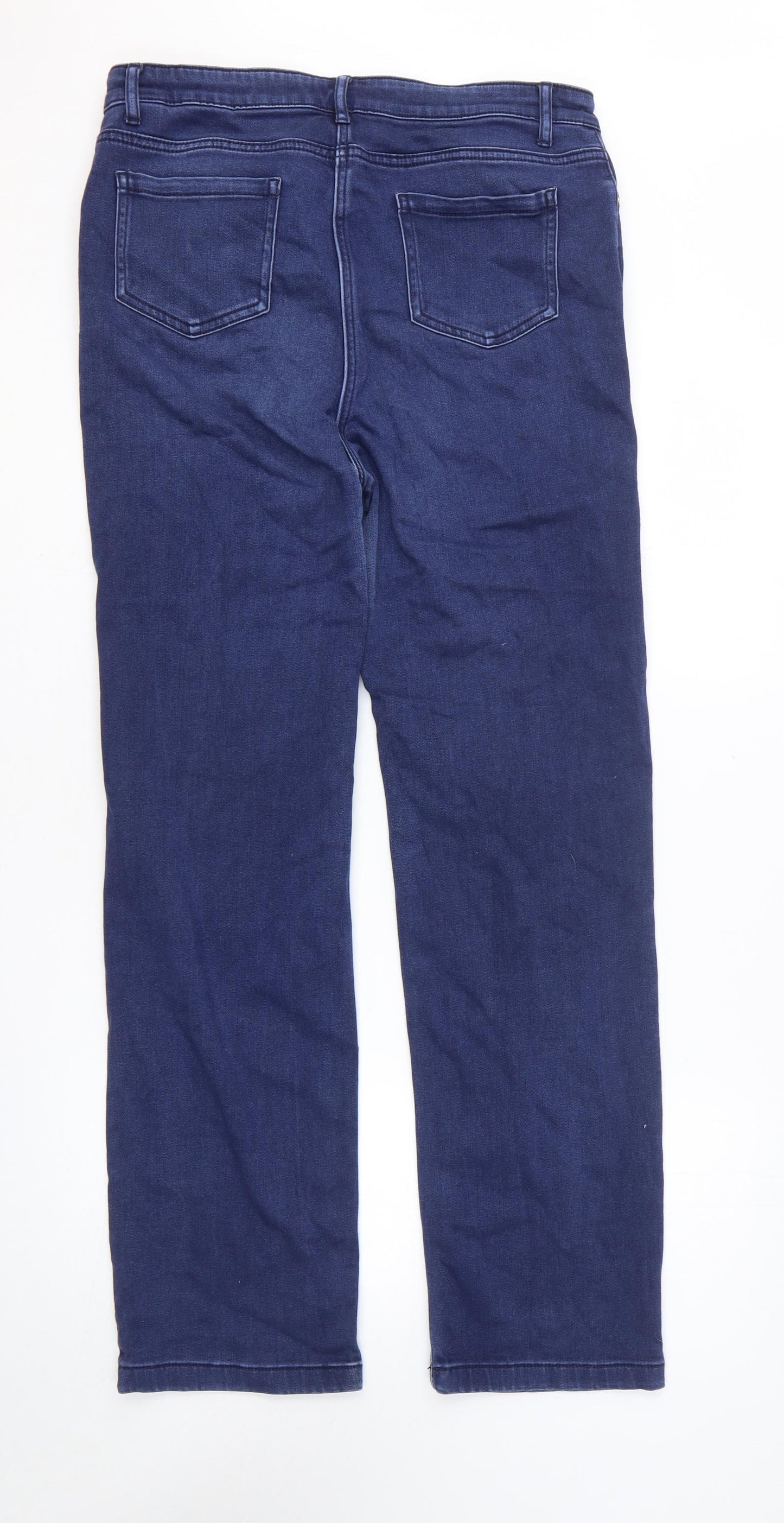 Marks and Spencer Womens Blue Cotton Straight Jeans Size 14 L30 in Regular Zip
