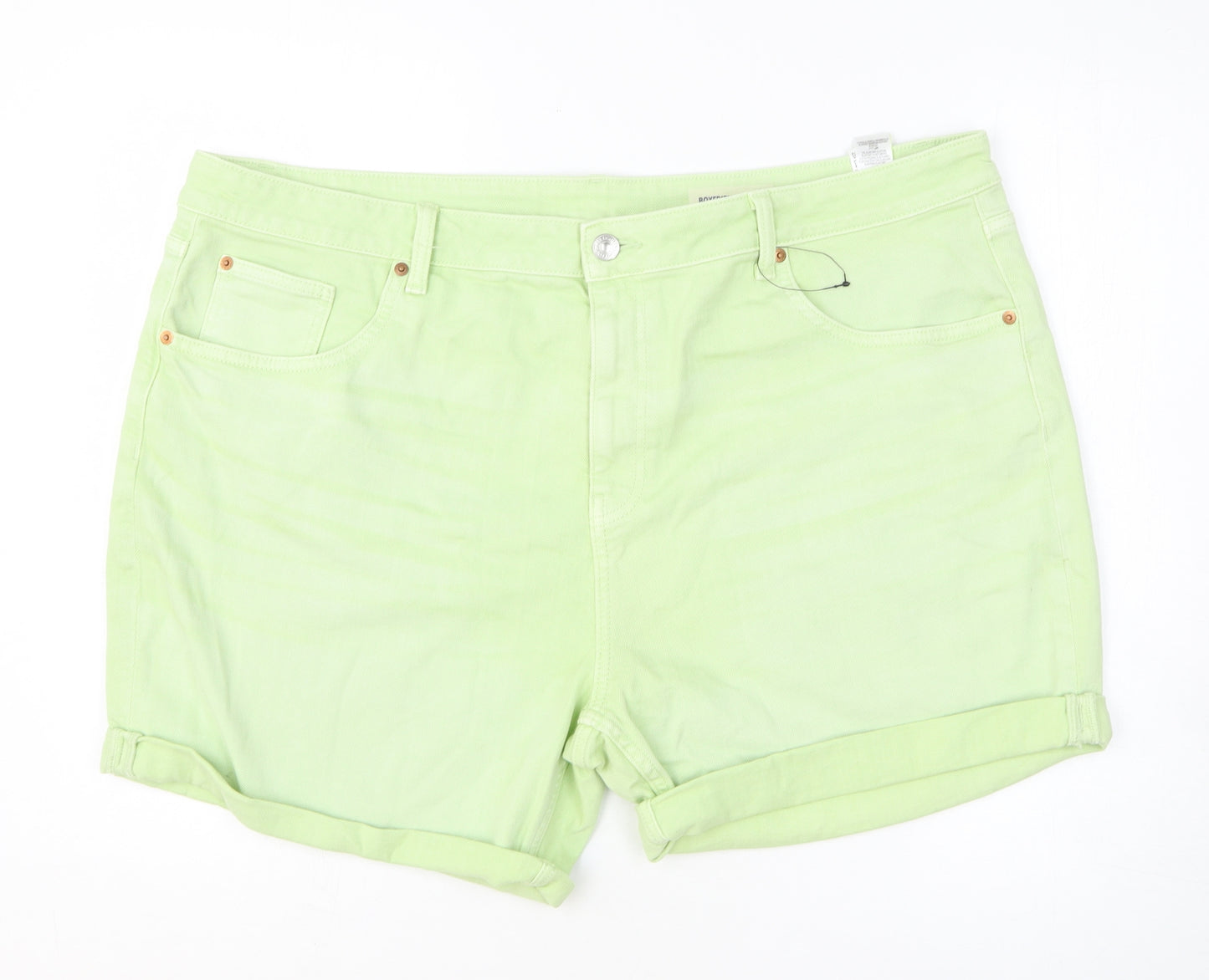 Marks and Spencer Womens Green Cotton Boyfriend Shorts Size 22 L4 in Regular Zip