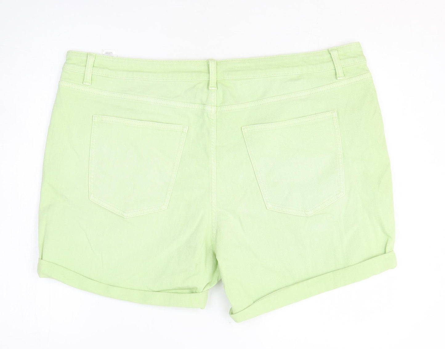 Marks and Spencer Womens Green Cotton Boyfriend Shorts Size 22 L4 in Regular Zip