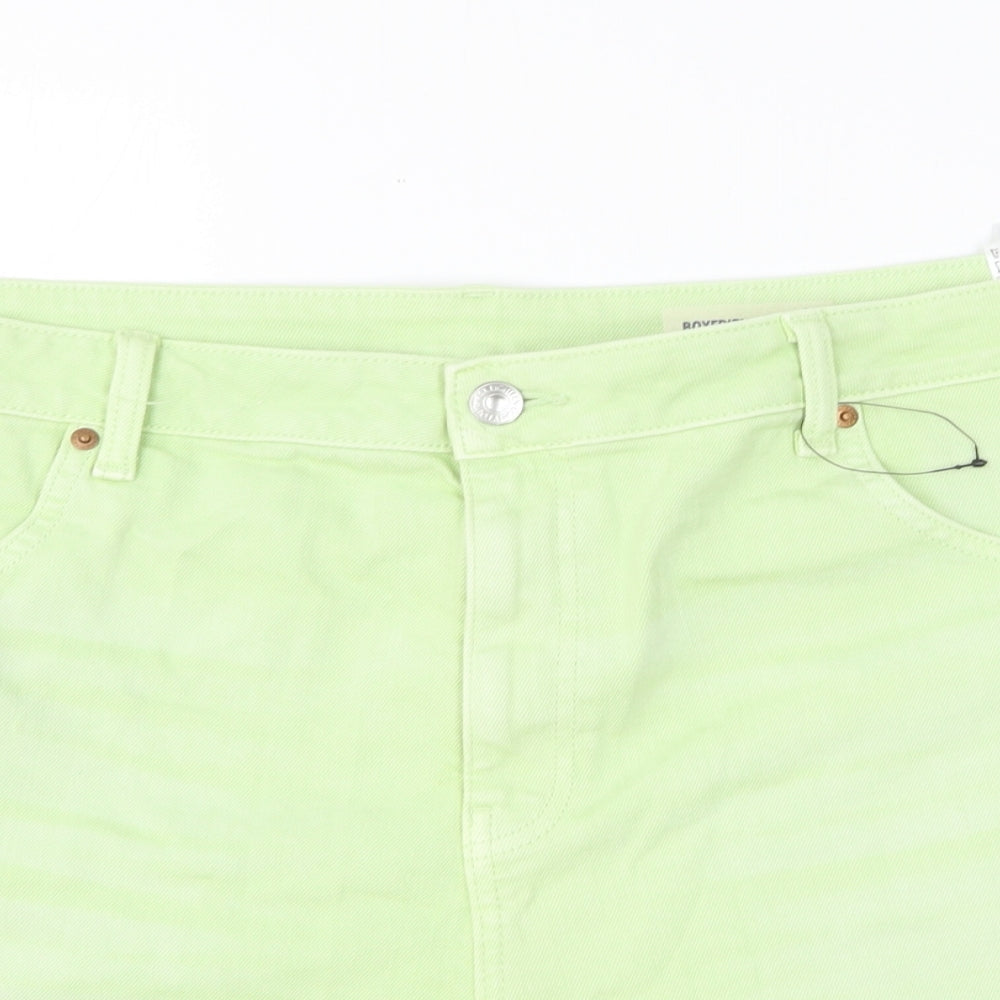 Marks and Spencer Womens Green Cotton Boyfriend Shorts Size 22 L4 in Regular Zip