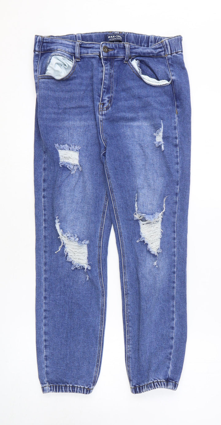 Max Jeans Womens Blue Cotton Tapered Jeans Size L L25 in Regular Zip