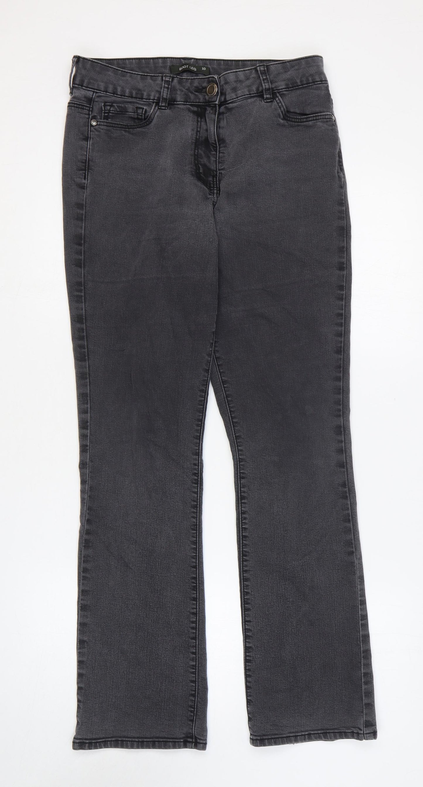 Bonmarché Womens Grey Cotton Bootcut Jeans Size 10 L29 in Regular Zip