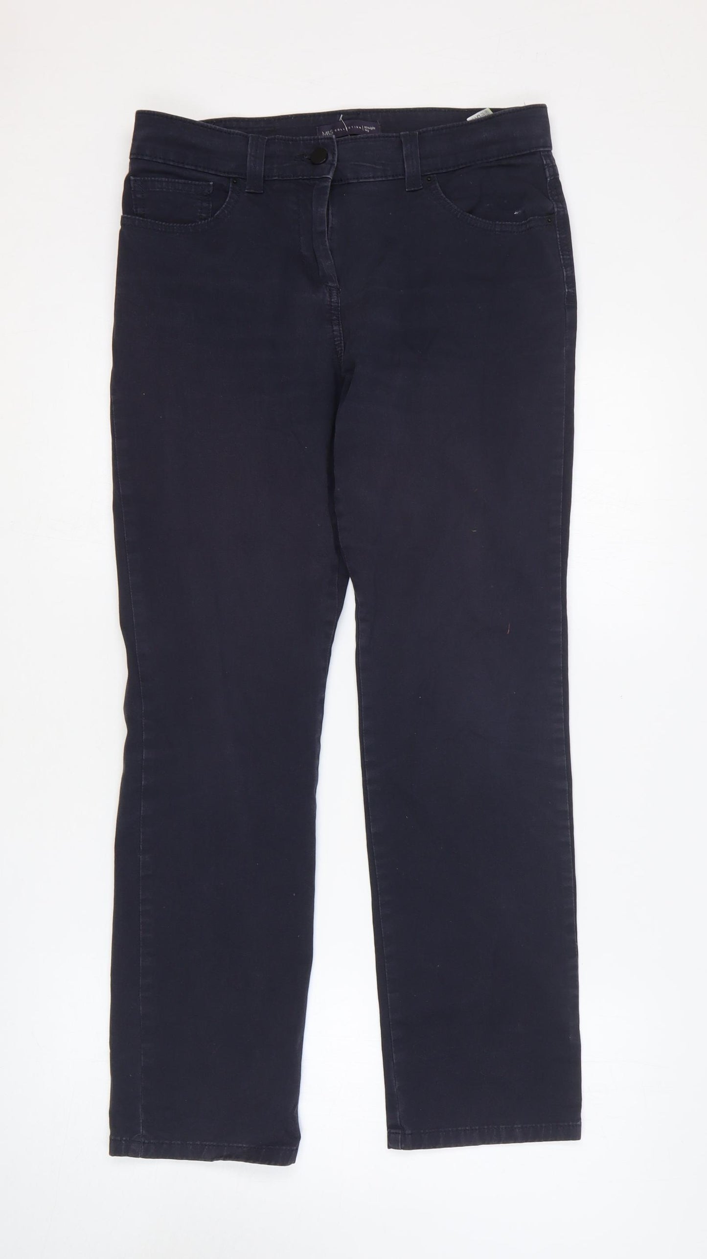 Marks and Spencer Womens Blue Cotton Straight Jeans Size 10 L28 in Regular Zip