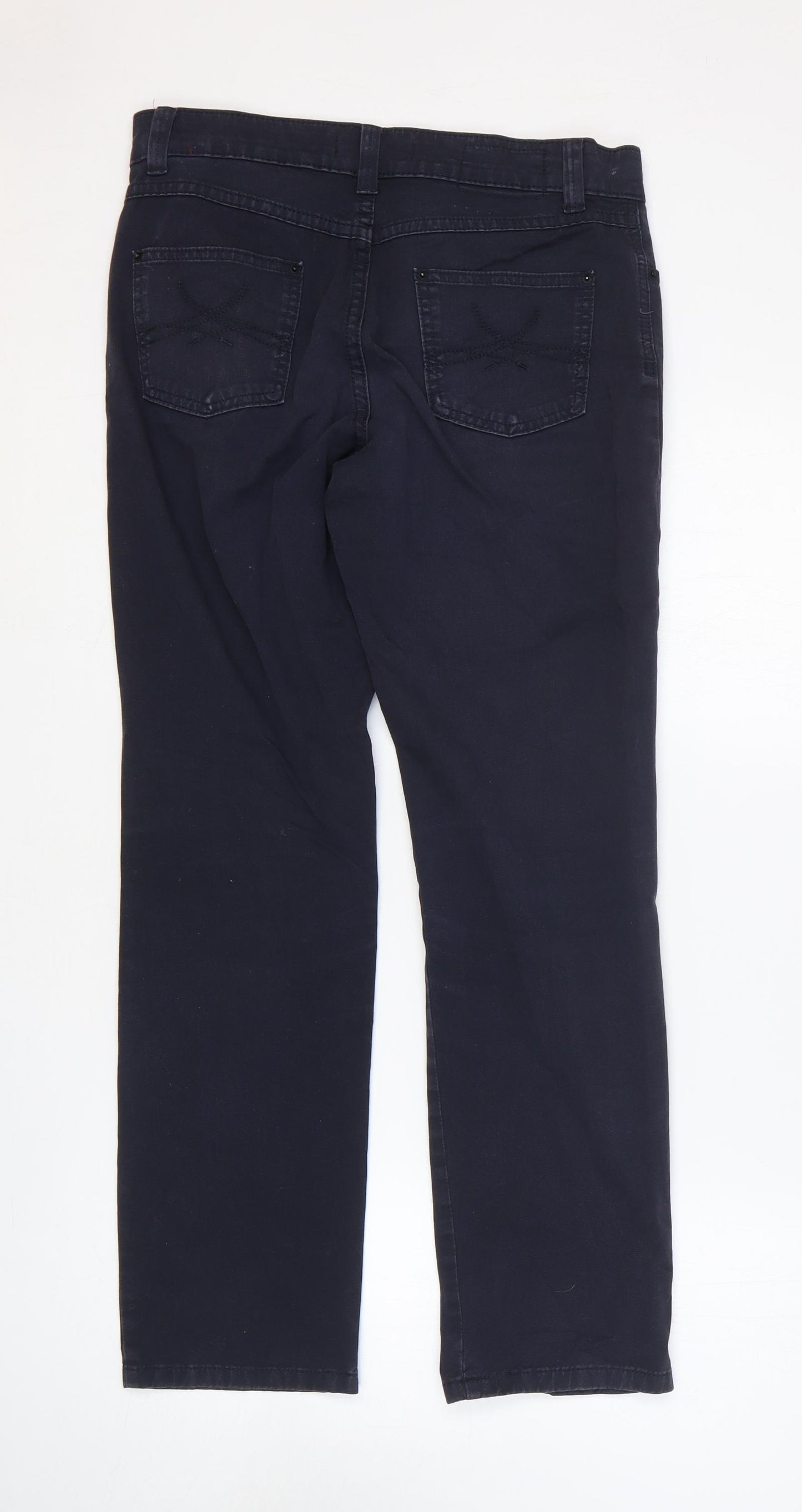 Marks and Spencer Womens Blue Cotton Straight Jeans Size 10 L28 in Regular Zip