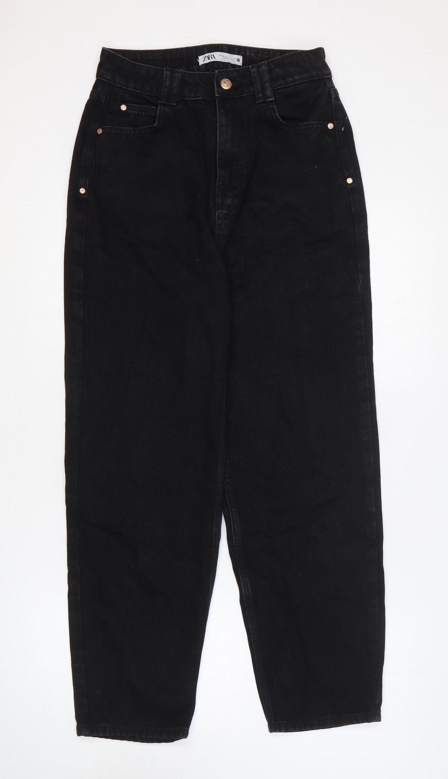 Zara Womens Black Cotton Straight Jeans Size 6 L27 in Regular Zip