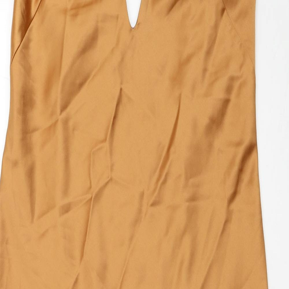 Zara Womens Brown Polyester Slip Dress Size XL V-Neck Zip