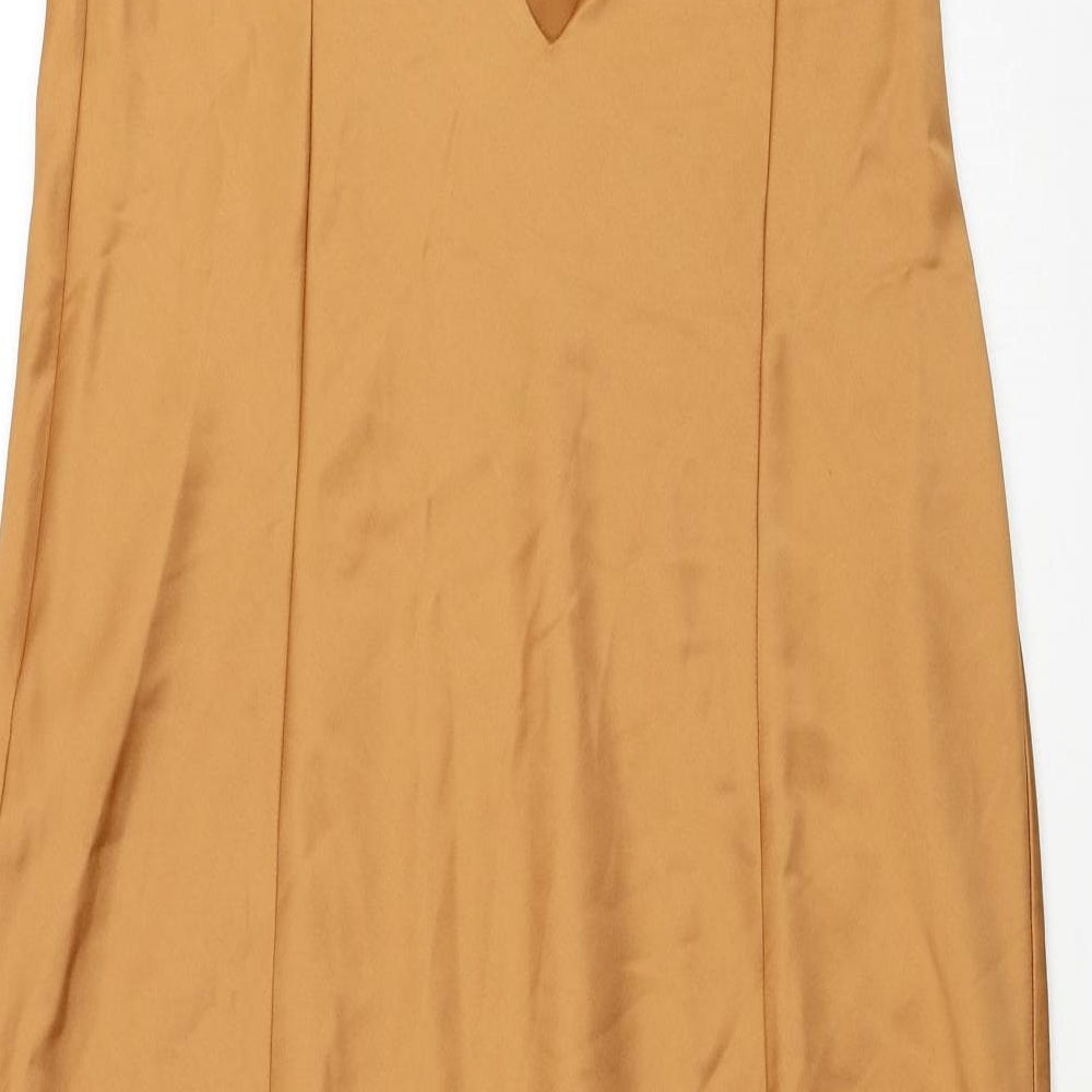 Zara Womens Brown Polyester Slip Dress Size XL V-Neck Zip