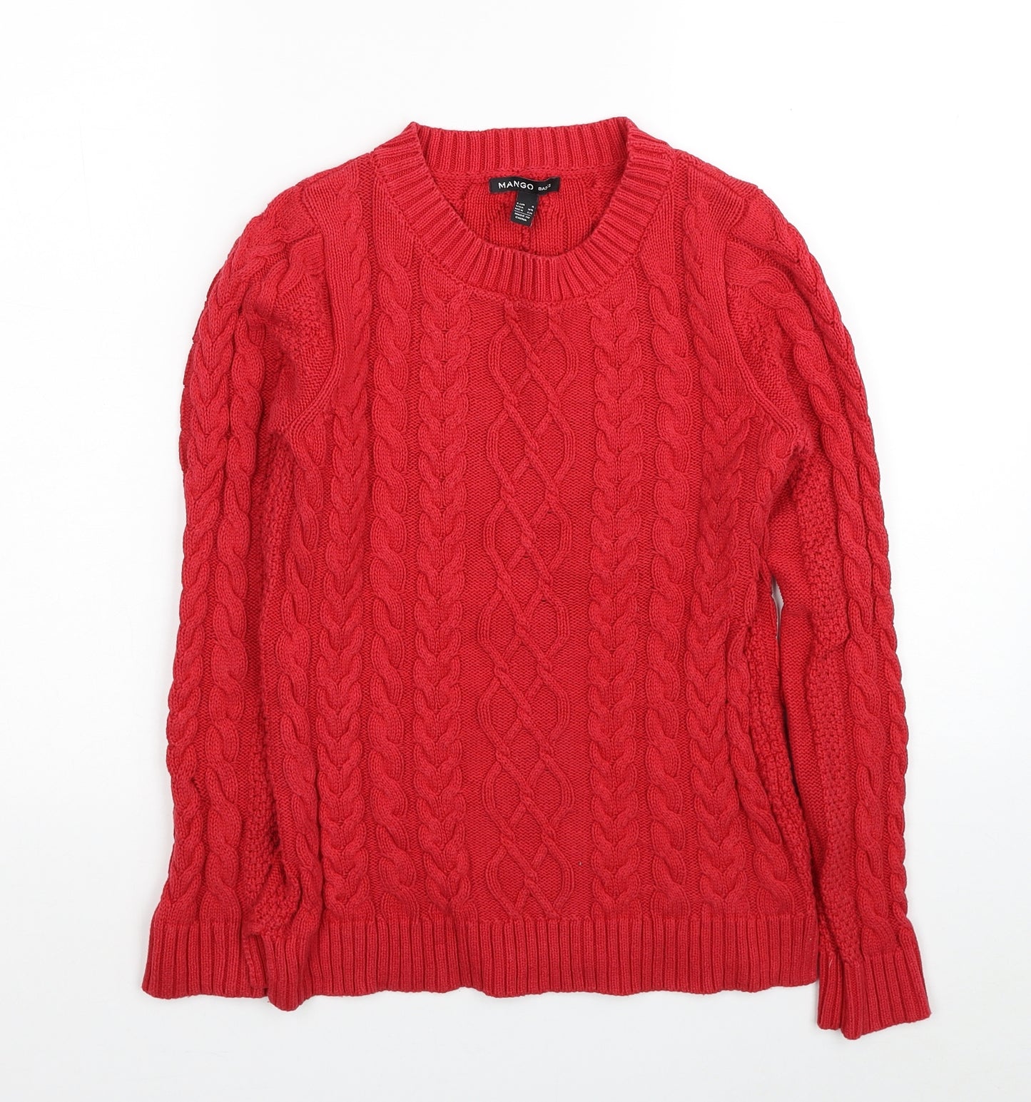 Mango Womens Red Scoop Neck Cotton Pullover Jumper Size S