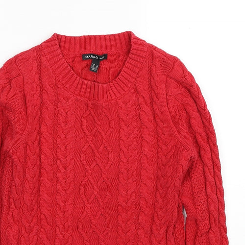 Mango Womens Red Scoop Neck Cotton Pullover Jumper Size S