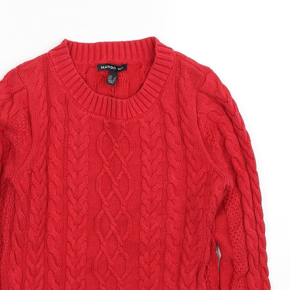 Mango Womens Red Scoop Neck Cotton Pullover Jumper Size S