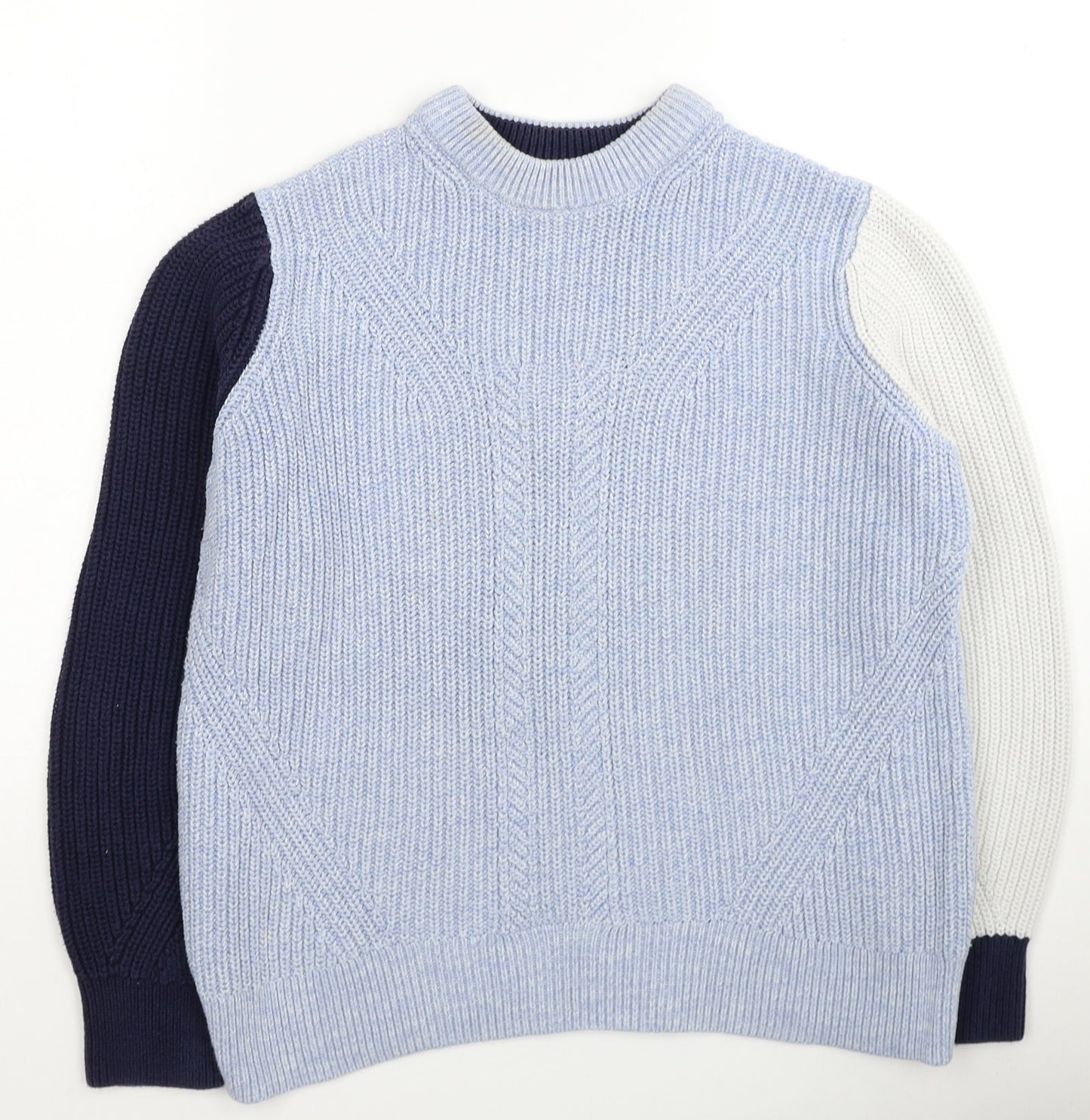 Marks and Spencer Womens Blue Round Neck Cotton Pullover Jumper Size M - Colorblock Pattern
