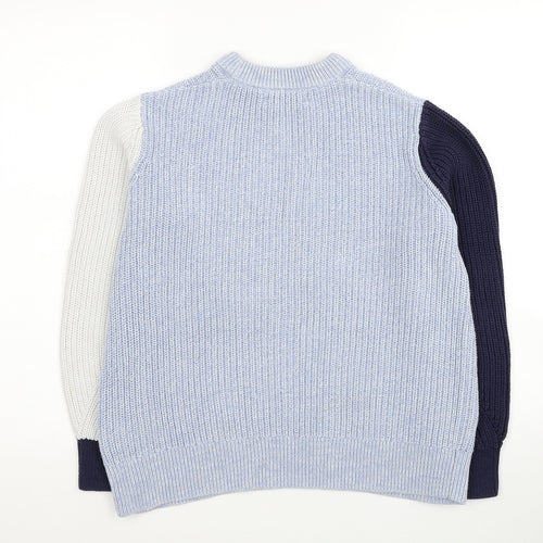 Marks and Spencer Womens Blue Round Neck Cotton Pullover Jumper Size M - Colorblock Pattern