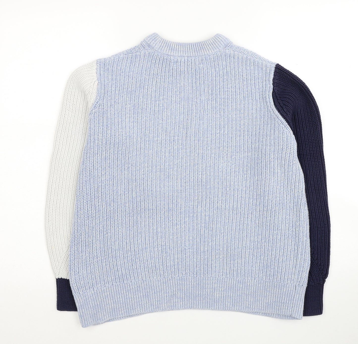 Marks and Spencer Womens Blue Round Neck Cotton Pullover Jumper Size M - Colorblock Pattern