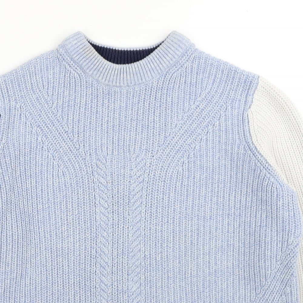 Marks and Spencer Womens Blue Round Neck Cotton Pullover Jumper Size M - Colorblock Pattern
