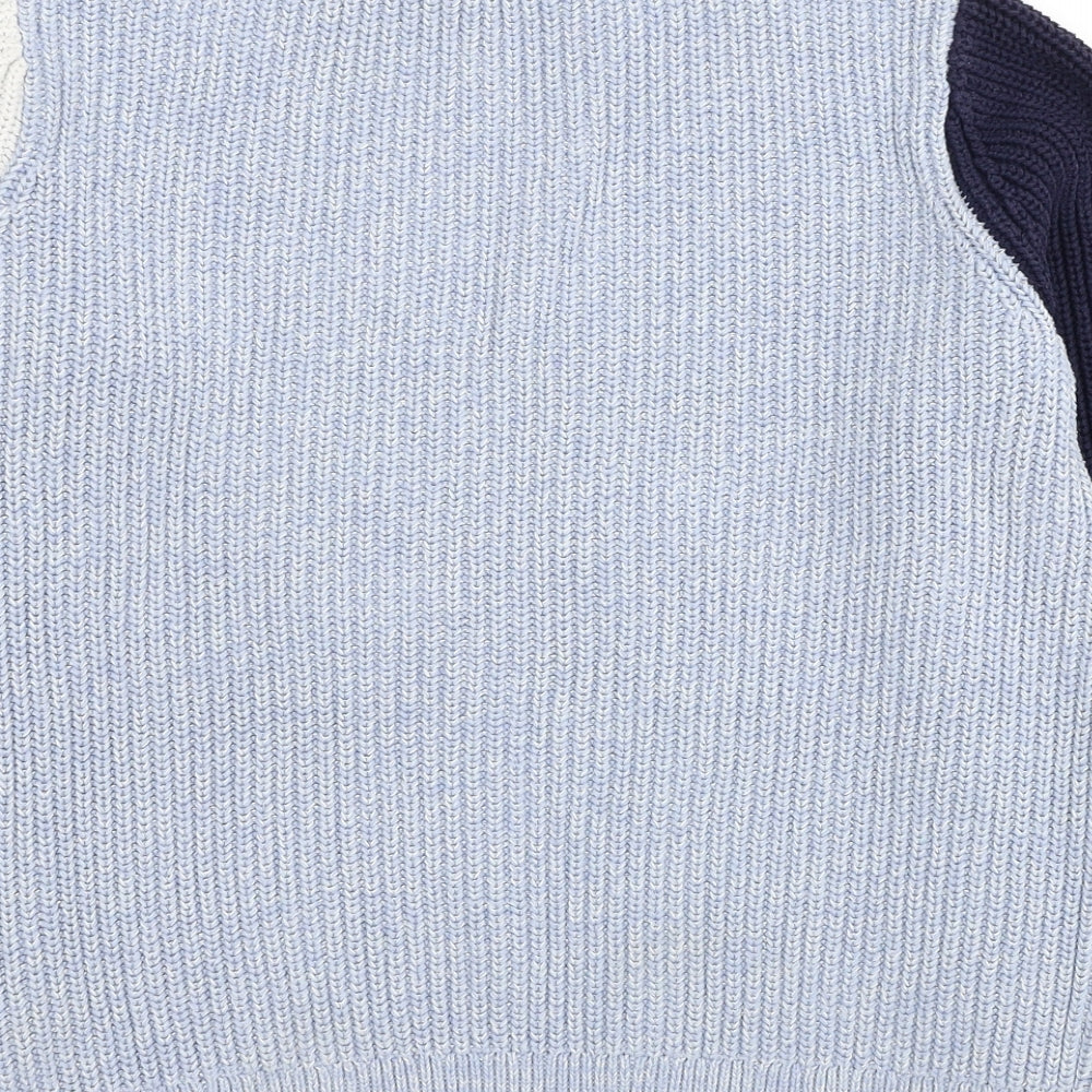 Marks and Spencer Womens Blue Round Neck Cotton Pullover Jumper Size M - Colorblock Pattern