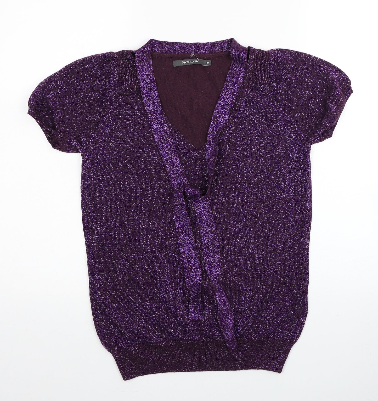 River Island Womens Purple V-Neck Acrylic Pullover Jumper Size 10