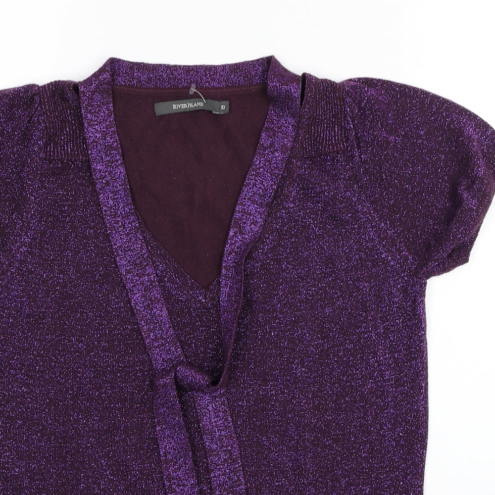 River Island Womens Purple V-Neck Acrylic Pullover Jumper Size 10