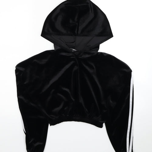 Stylewise Womens Black Striped PLA Fibre Pullover Hoodie Size M Pullover - Size M/L Cropped