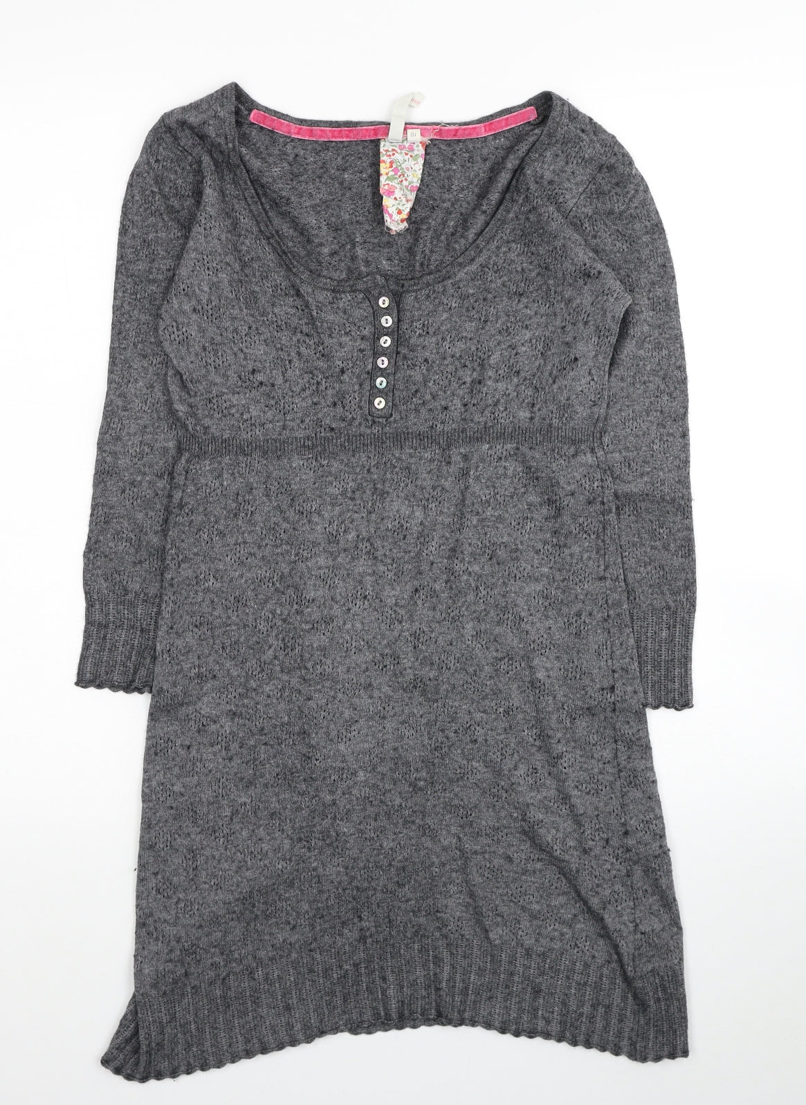 White Stuff Womens Grey Viscose Jumper Dress Size 10 Scoop Neck Pullover