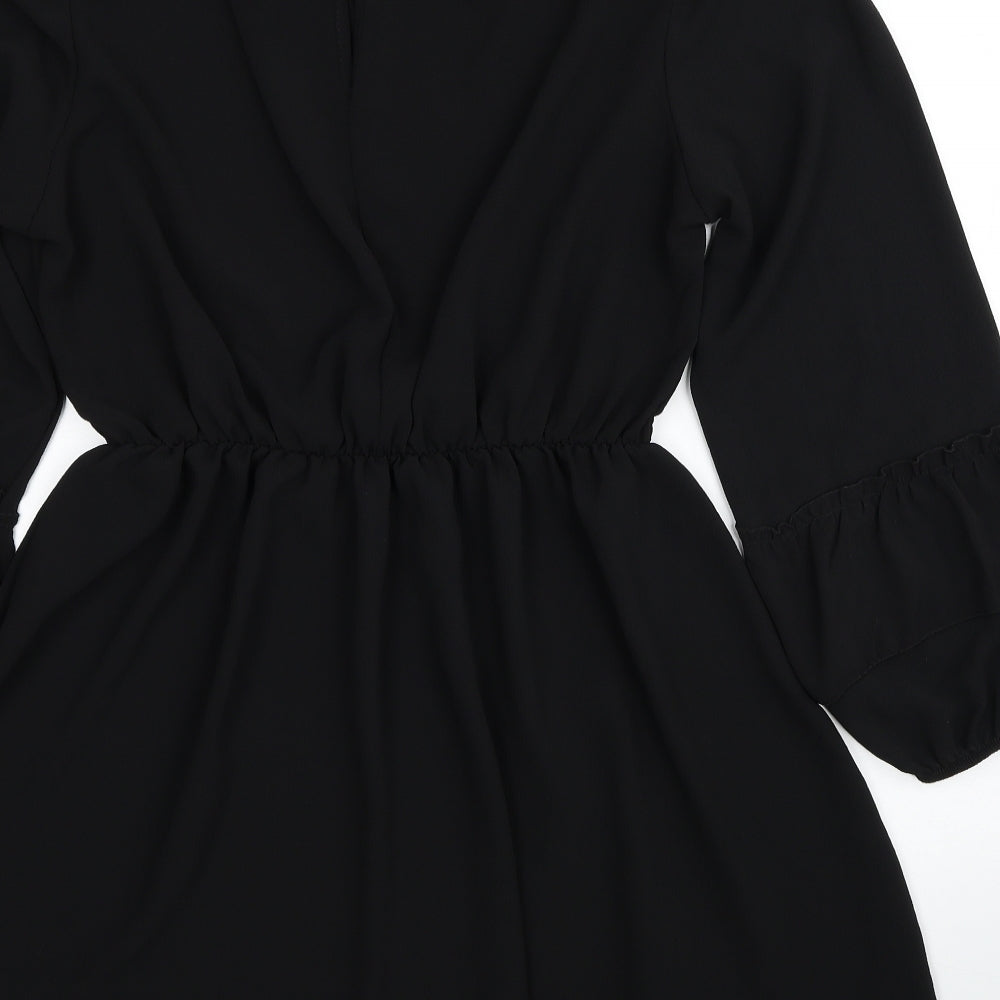 Boohoo Womens Black Polyester Fit & Flare Size 18 Mock Neck Button