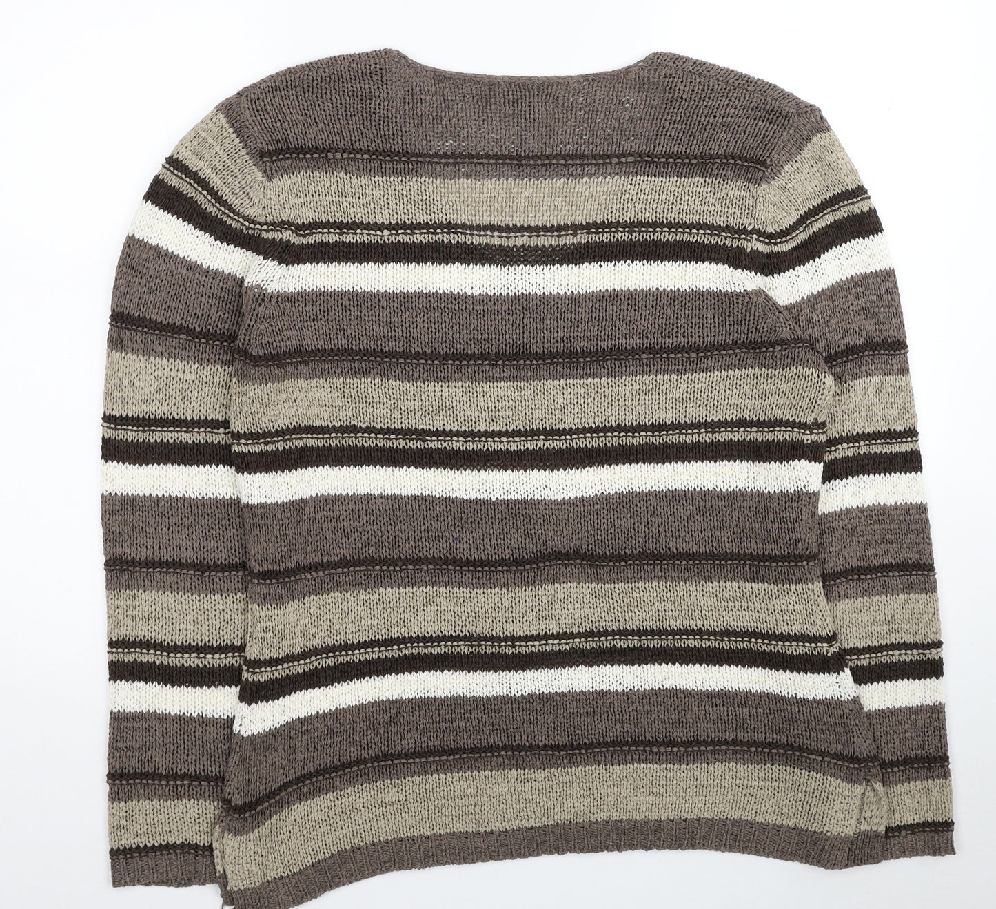 Papaya Womens Beige V-Neck Striped Acrylic Pullover Jumper Size 16