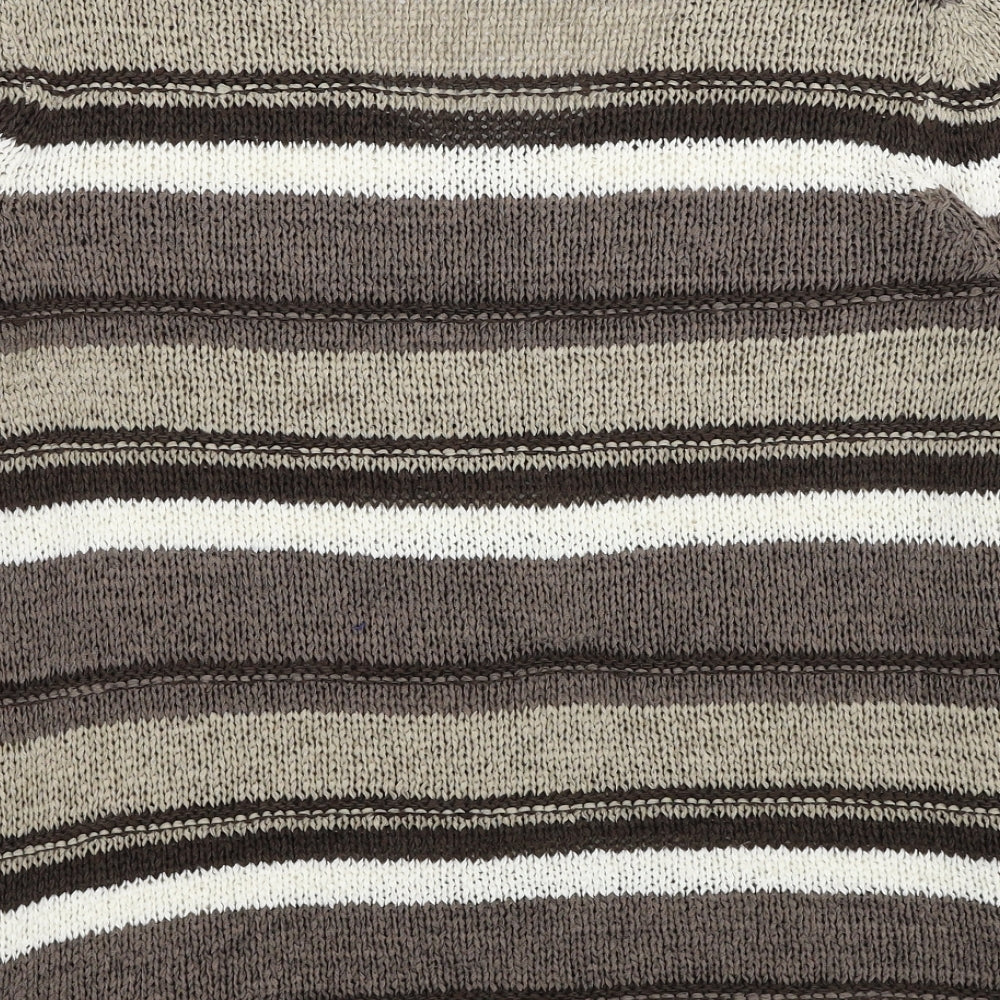 Papaya Womens Beige V-Neck Striped Acrylic Pullover Jumper Size 16