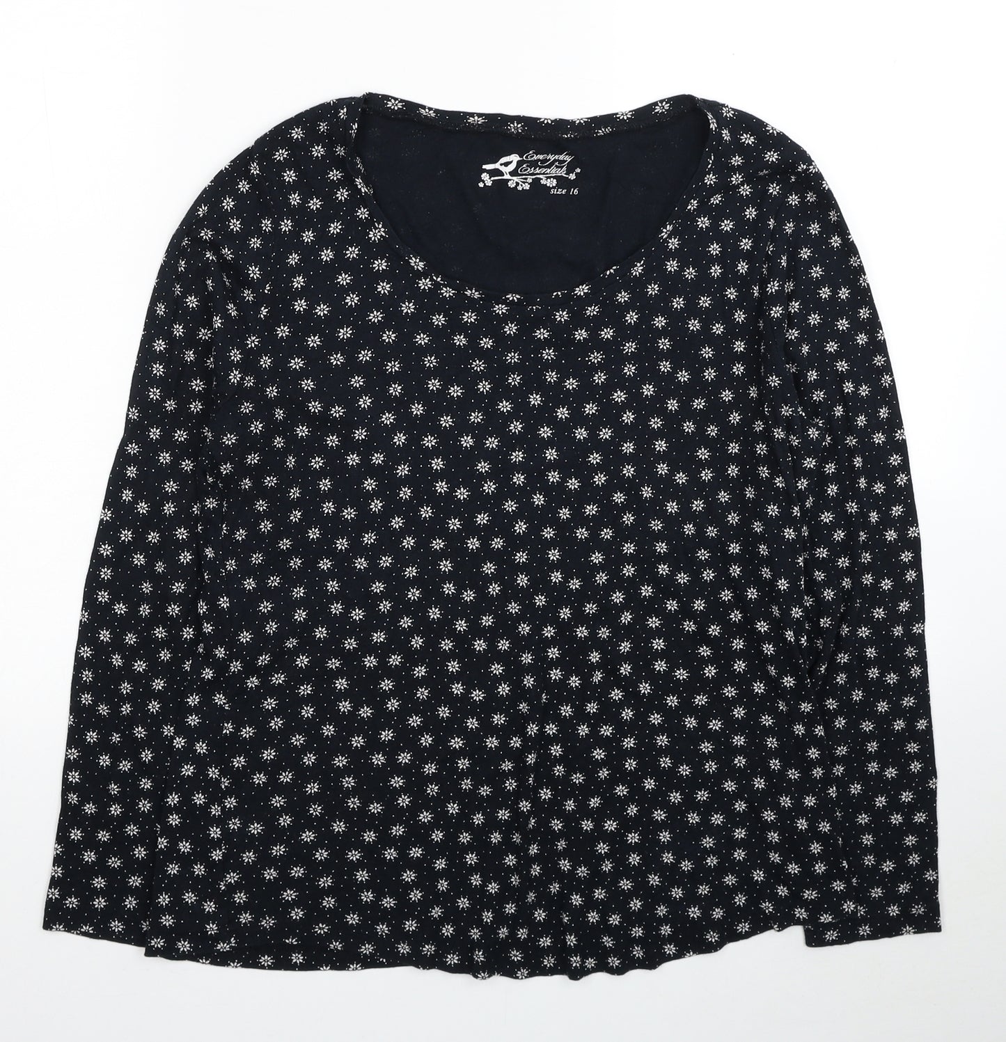 BHS Womens Blue Floral Cotton Basic T-Shirt Size 16 Scoop Neck